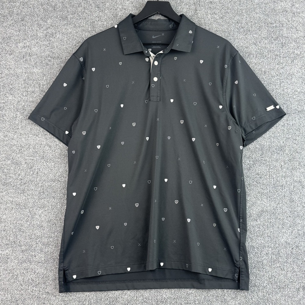 Nike Performance Polo Shirt Mens L Black AOP Golf Vapor Dri-Fit Short Sleeve